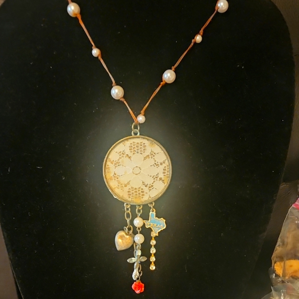 Lace Pendant Necklace with Charms